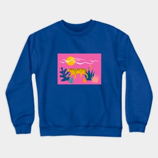 Walking Leopard Illustration ( pink background ) Crewneck Sweatshirt